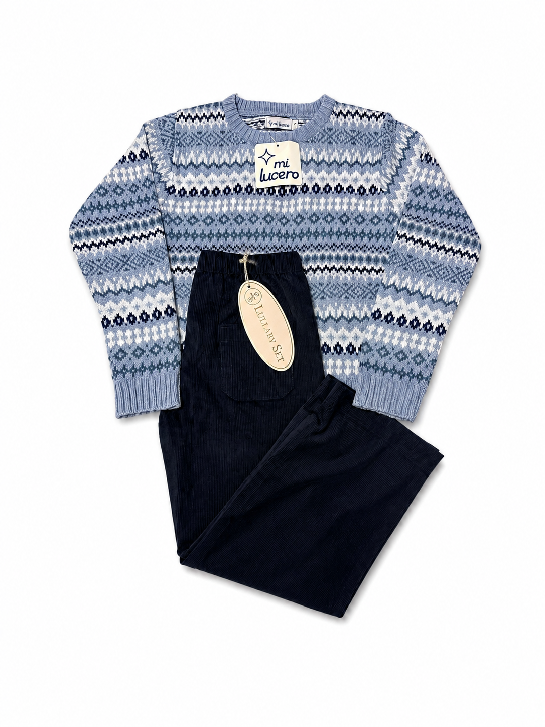 6 Mi Lucero + Lullaby Set Blue Sweater Cord Navy Pant Set