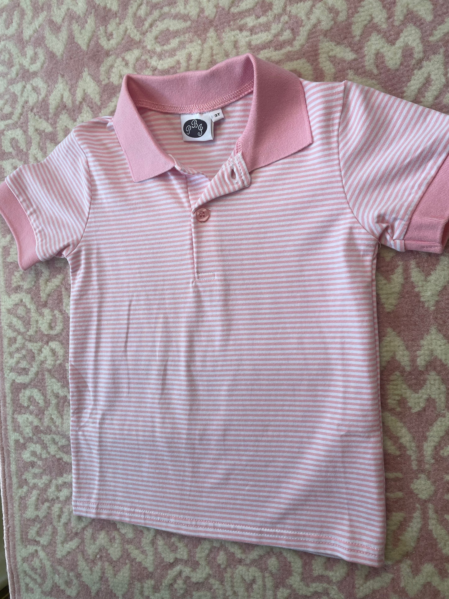 Sz 3T PBJ Pink & White Striped Polo