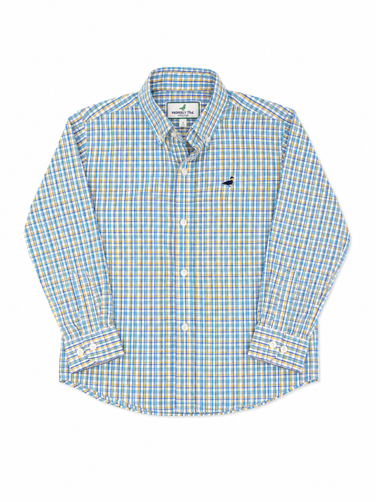 5 Properly Tied Classic Fit Blue & Yellow Check Button Down