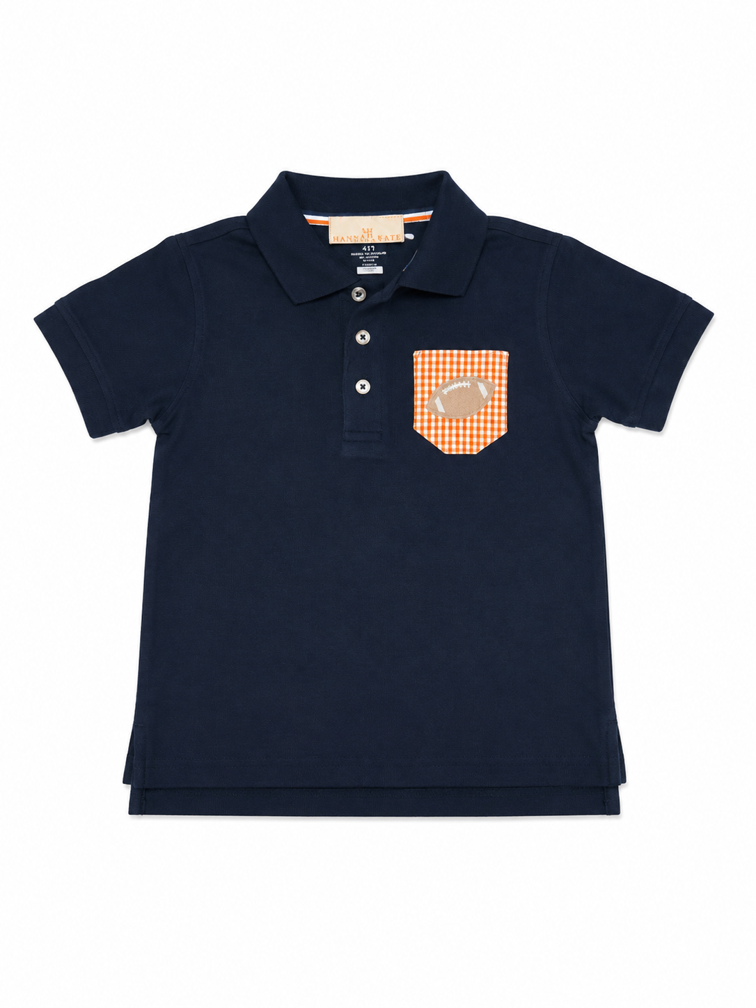 6/7 Hannah Kate Orange Gingham & Navy Football Appliqué Polo