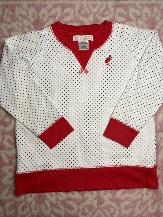 4T TBBC Cassidy Comfy Crewneck in BLK/WH Polka Dots and Red