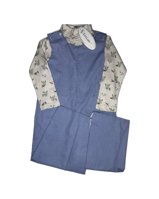 Blue gingham boys jon jon set with floral print shirt, classic children's clothing