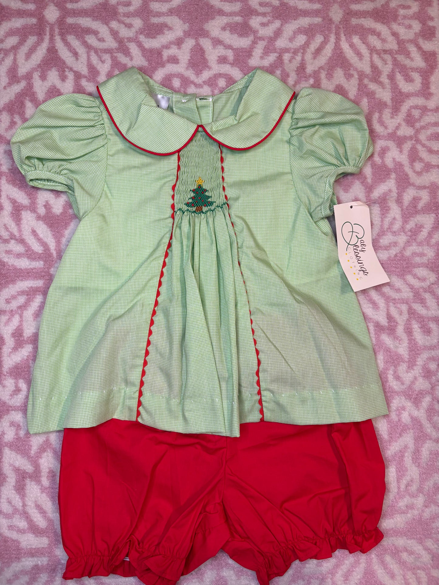 4 Baby Blessings Smocked Christmas Tree Set