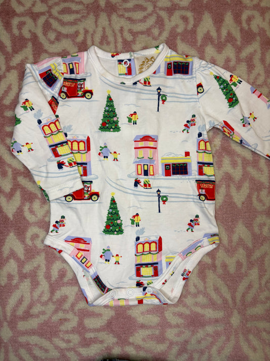 6-12M TBBC Long Sleeve Penny's Play Onesie in Merry Little Main Street