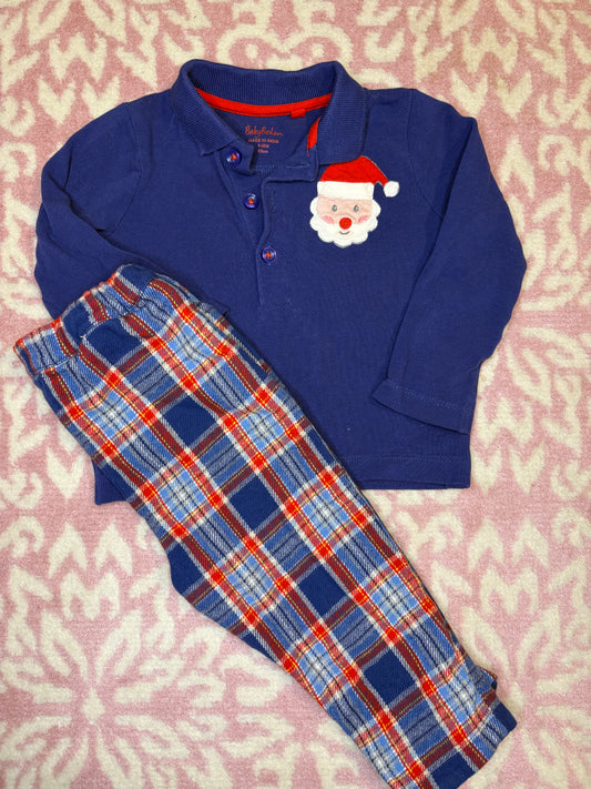 9-12M Baby Boden Santa Polo and Plaid Pants