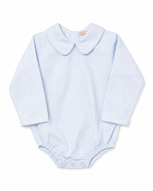 6/12M TBBC Peter Pan Collar Shirt & Onesie (Long Sleeve Woven) Barrington Blue Mini Windowpane