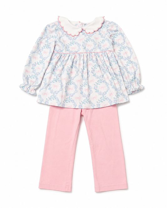 3T Seaux Smocked Floral Bow LS Pant Set