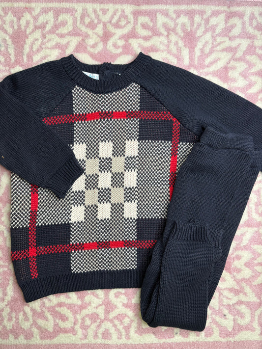 24M Feltman Bros Navy Plaid Sweater Set