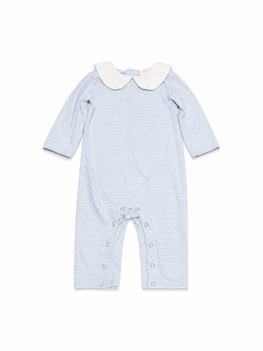 12M Stitchy Fish Blue & White Striped Knit Romper