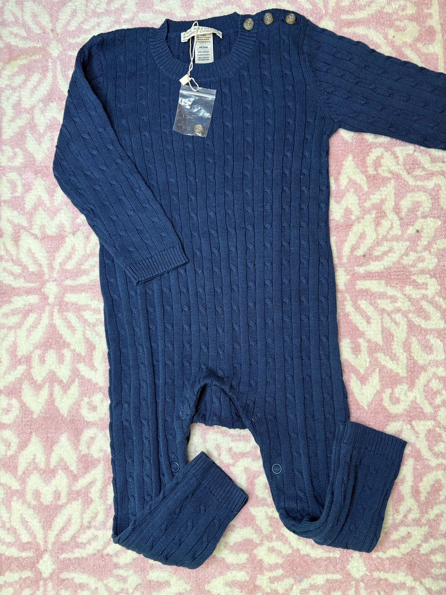 18/24M TBBC Navy Cable Knit Sweater Romper