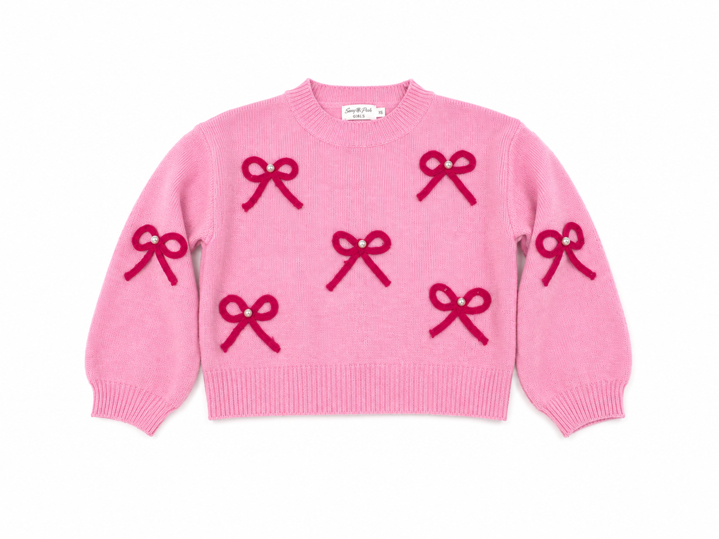 7/8 The Mint Pink Bow Pearl Sweater