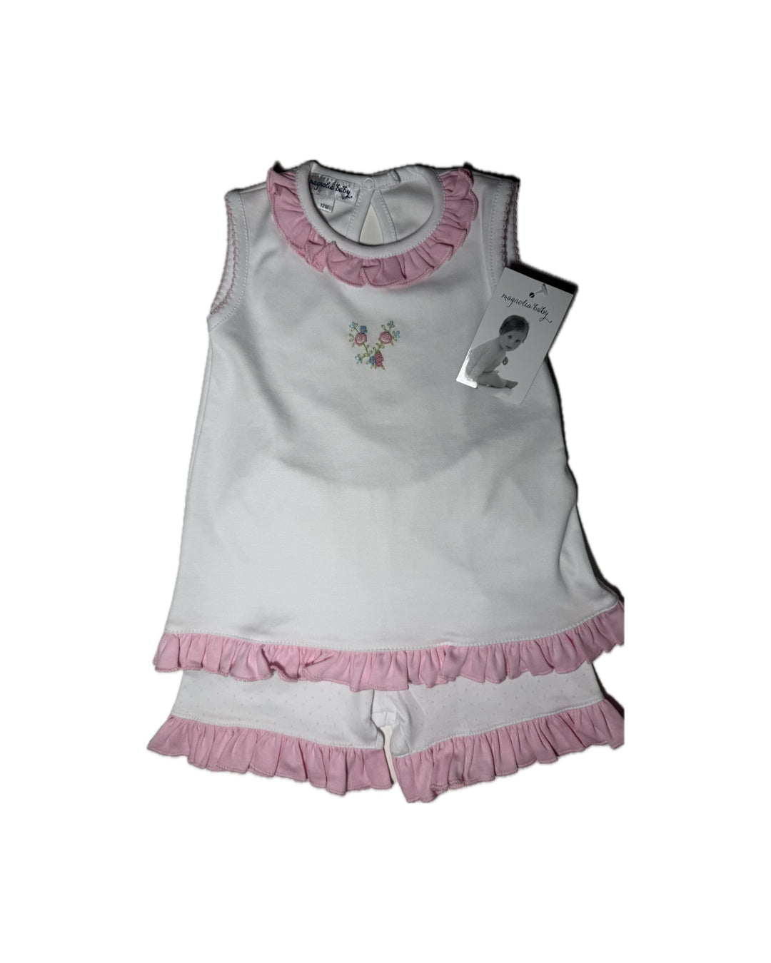 12M Magnolia Baby Floral Stitched Ruffle Short Set