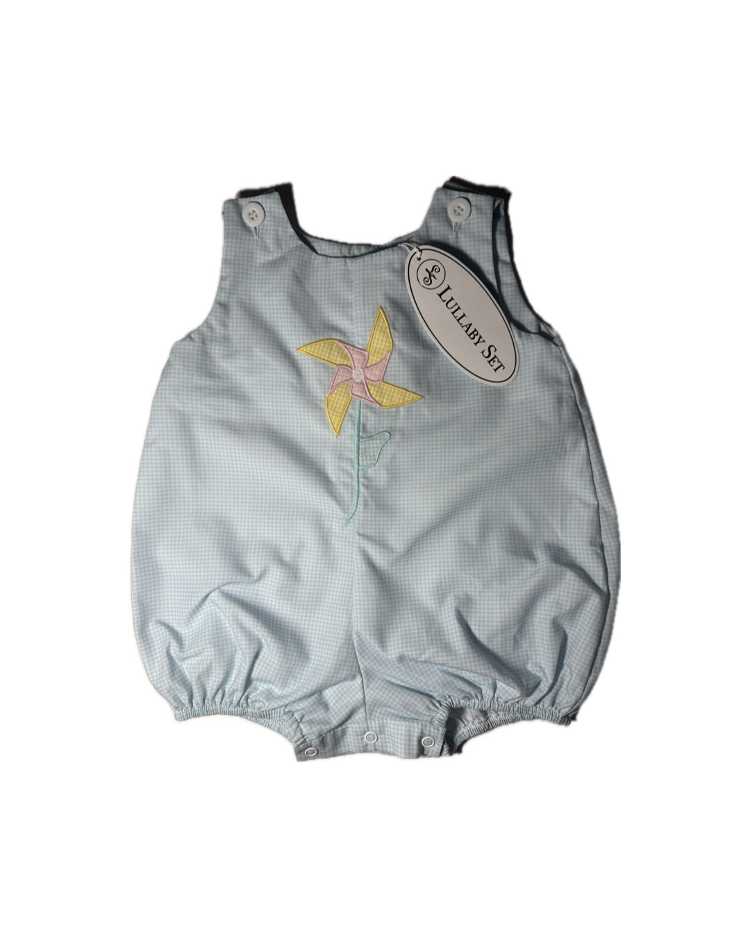 Lullaby Set Pin Wheel Appliqué Blue Gingham Bubble