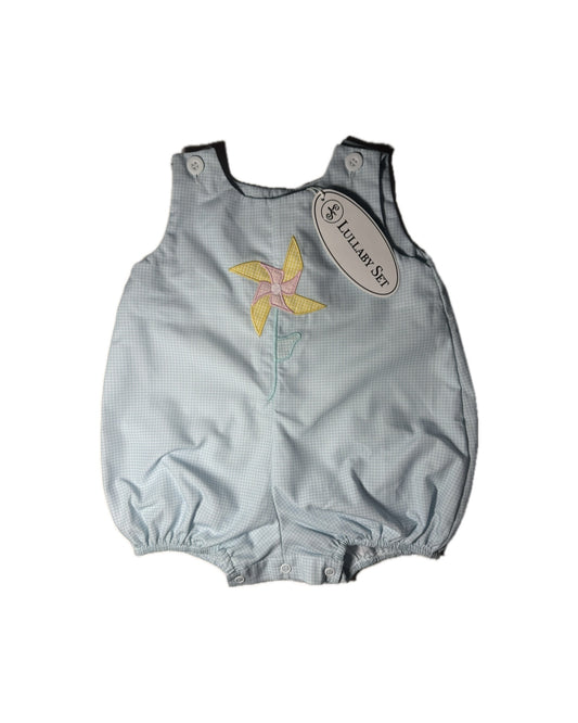 Lullaby Set Pin Wheel Appliqué Blue Gingham Bubble