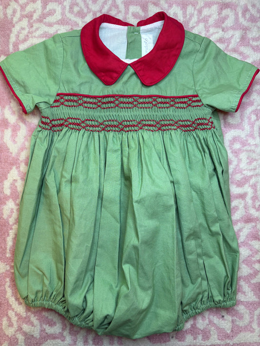 2 Dondolo Bubble in Green with Red Smocking