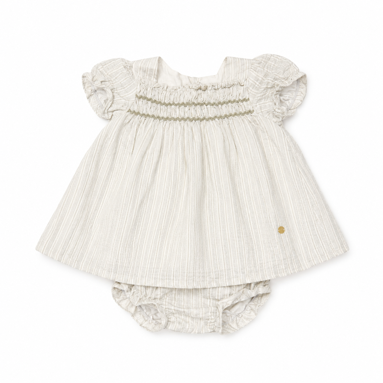 24M Martin Aranda Green Striped Ric Rac Bloomer Set