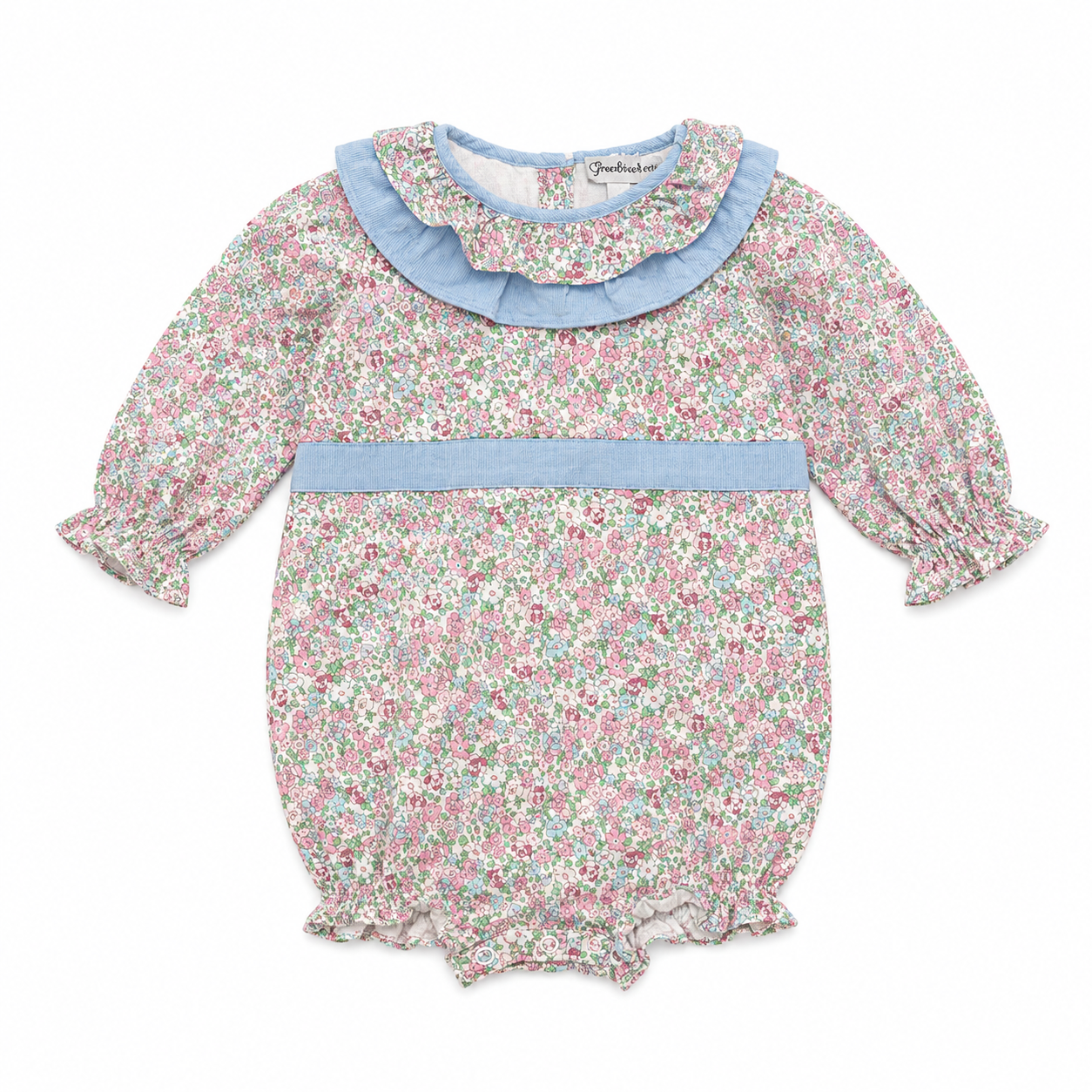 24M Smockingbird Floral Blue Cord Ruffle LS Bubble