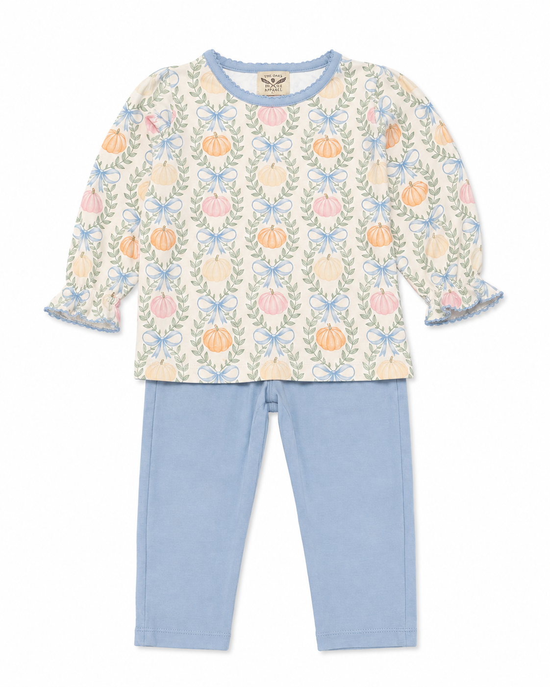 12M The Oaks Pumpkin Blue Bow Knit Pant Set