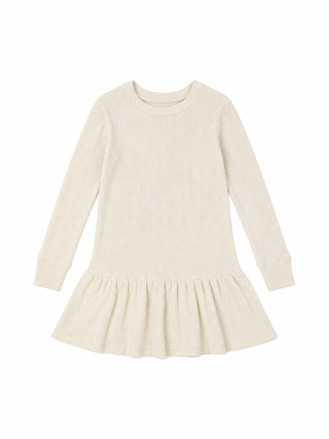 12 Be Elizabeth Oatmeal Ribbed LS Sparkle Ruffle Dress