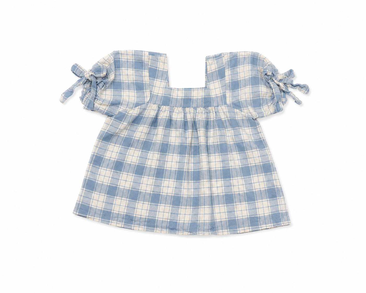 10 Be Elizabeth Blue & White Plaid Puff Sleeve Bow Top