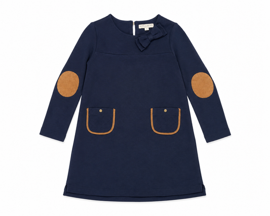 10 Be Henry Navy & Suede Bow LS Pocket Dress
