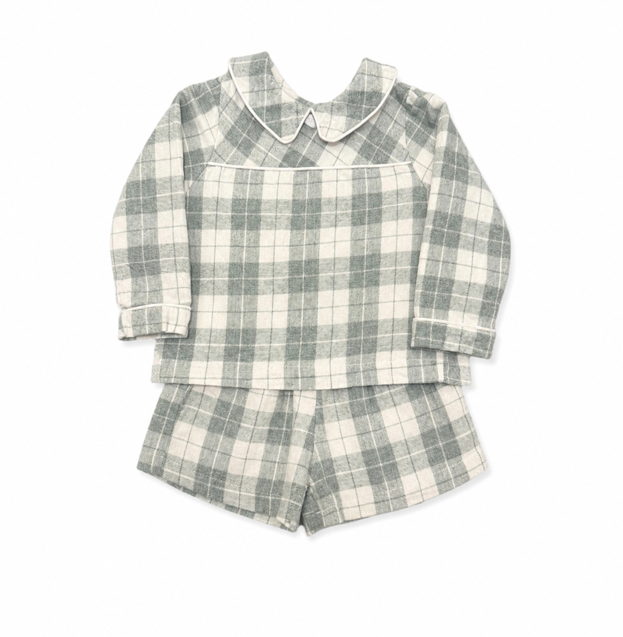 12M The Oaks Sage Green Check Peter Pan Collar Short Set