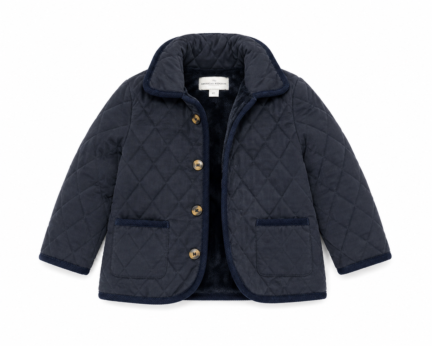 6 American Widgeon Navy Quilted Faux Fur Lined Coat