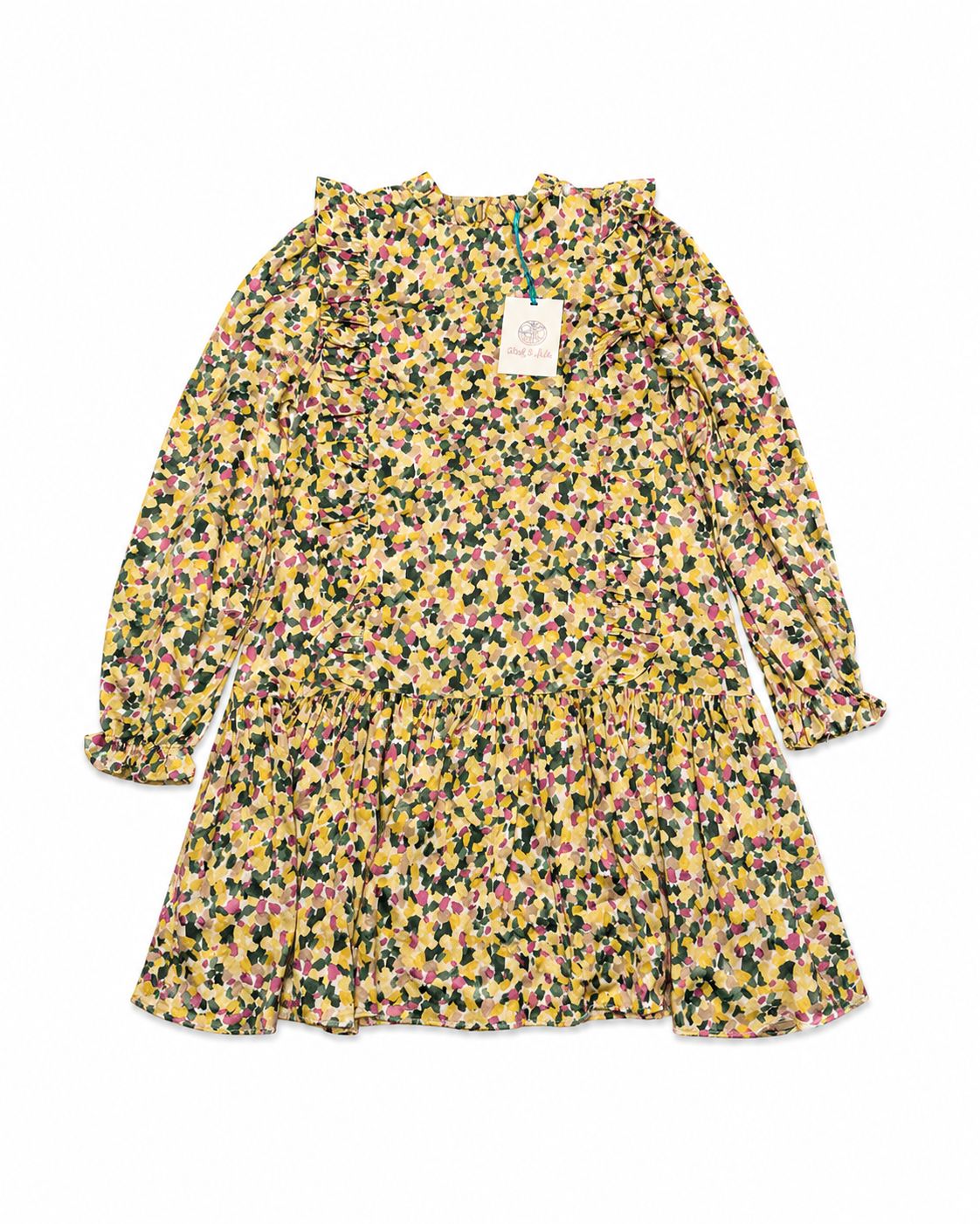 14 Abel & Lula Printed Satin Ruffle LS Dress
