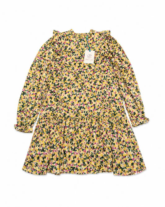 14 Abel & Lula Printed Satin Ruffle LS Dress