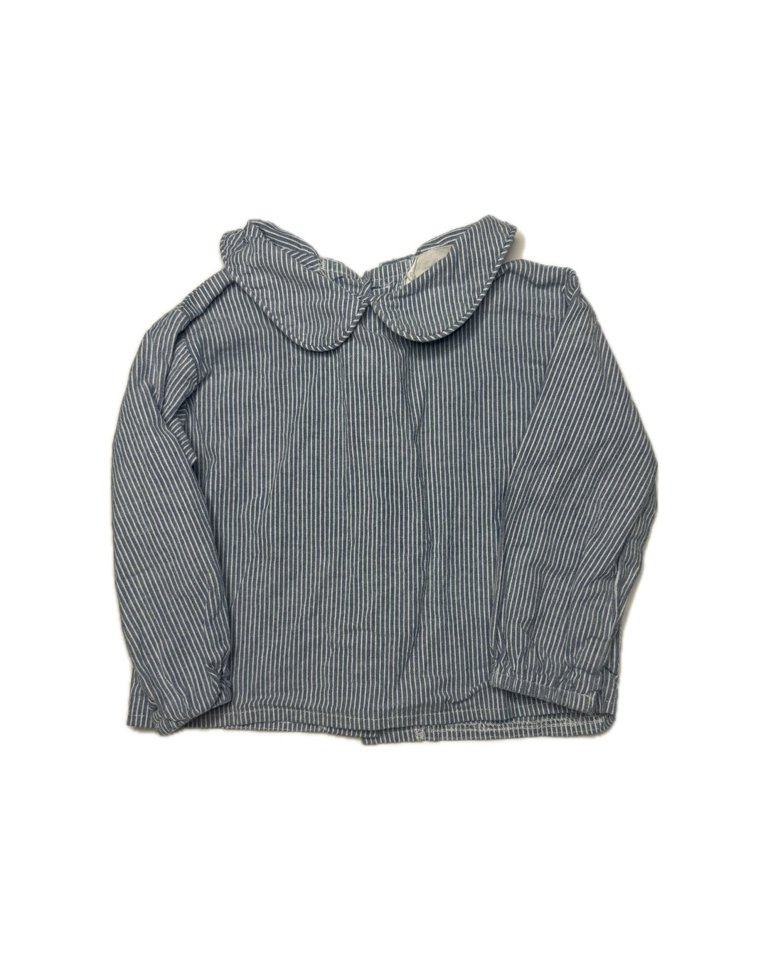 Blue and white striped long sleeve children's blouse with Peter Pan collar