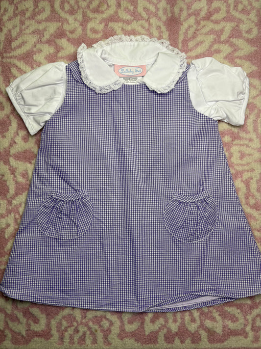 6M Dondolo Purple Microcheck Jumper with S Lullaby Set Crochet Top