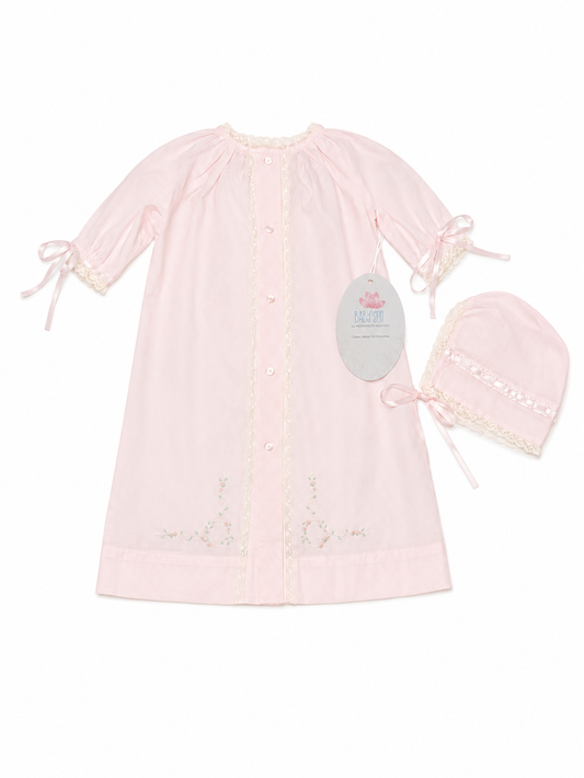 3M Baby Sen Baby Pink Carter Lace Daygown + Bonnet