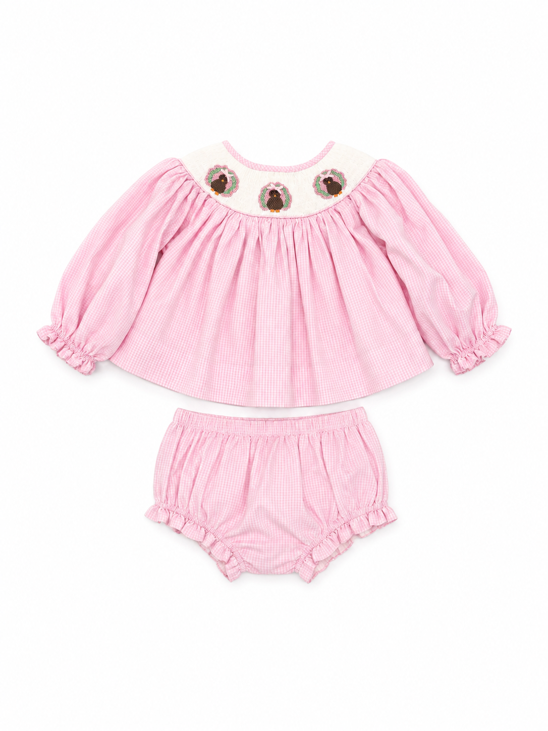 12M Cecil & Lou Pink Smocked Turkey Bow Bloomer Set