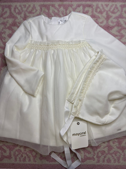 18M Mayoral Dress and Bonnet in Ivory