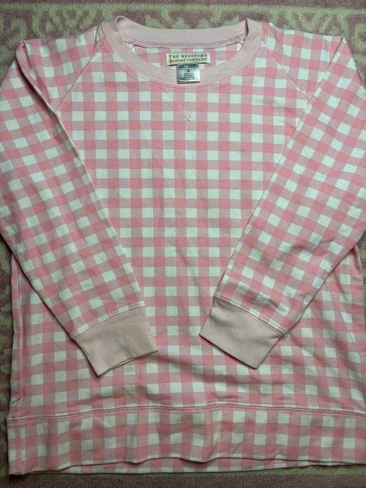 8 TBBC Cassidy Comfy Crewneck in Palm Beach Pink Gingham with Palm Beach Pink