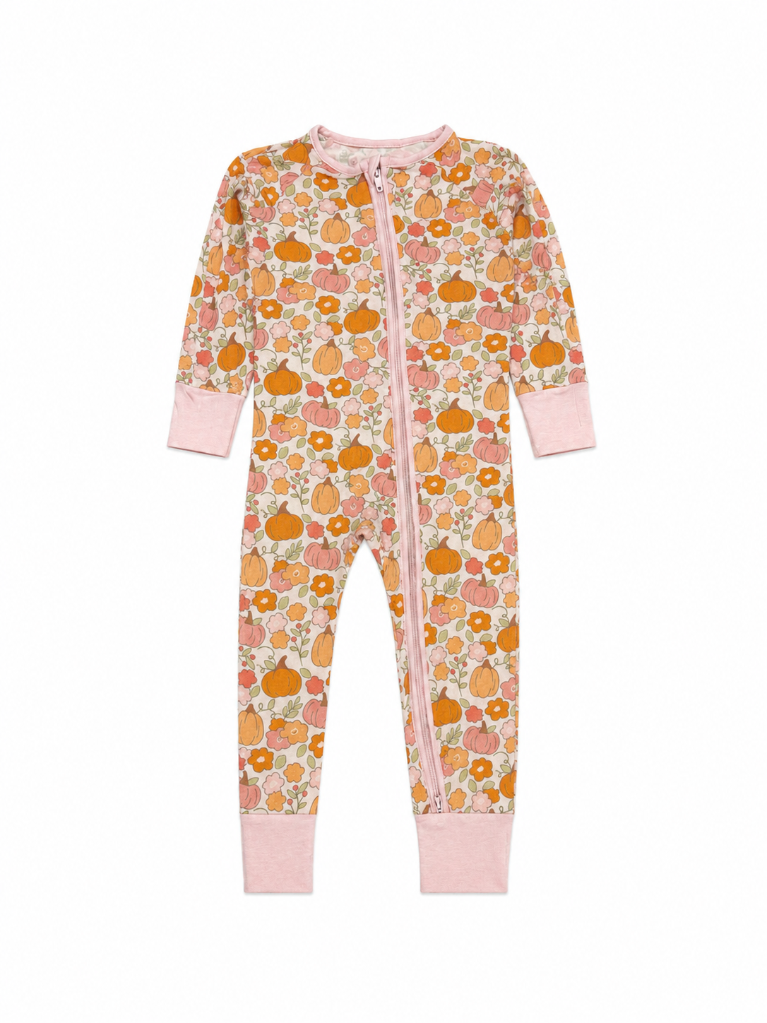 18/24M Stitchy Fish Pumpkin Florals Zip Up Footless Jammie’s