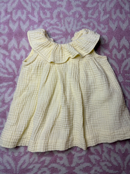 9M Sophie and Luca Yellow Cotton Dress with Bow Back and Ruffle Collar Dress
