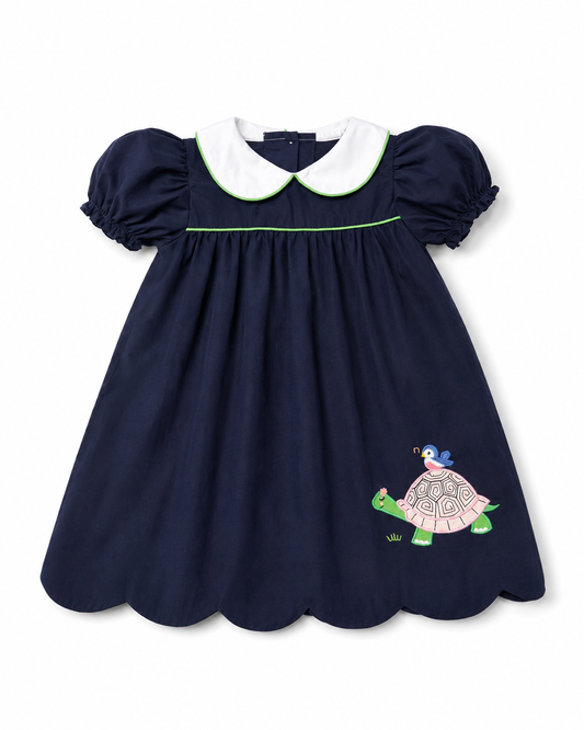 4T TBBC Holly Day Dress Nantucket Navy Turtle Appliqué