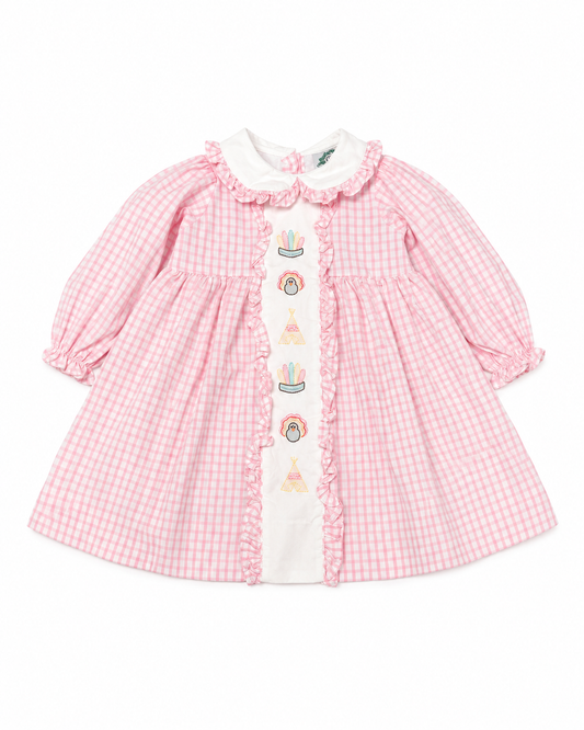 2T Cecil & Lou Pink Windowpane Ruffle Turkey LS Dress