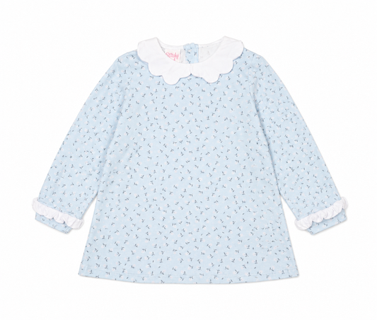 8 Stitchy Fish LS Scallop Baby Blue Flower Bouquet Tunic