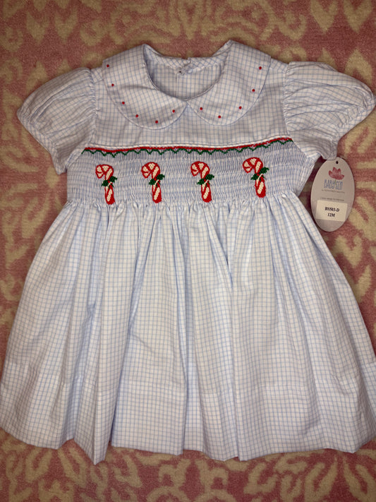 12M Baby Sen Jane Candy Cane Smocked Dress