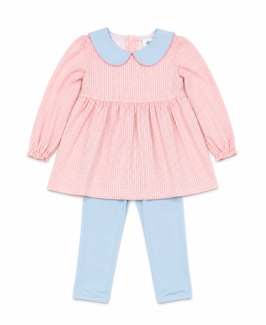 8 Jellybean Pink & French Blue Windowpane Legging Set