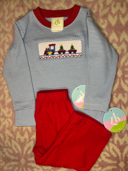 12M Zuccini Christmas Train Smocked Cord Pant Set