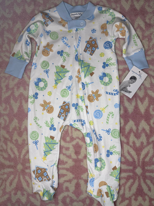 9M Magnolia Baby Sweet Gingerbread Zipper Footie Blue
