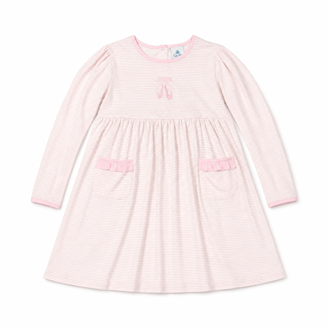 8 Eyelet & Ivy Ballet Ruffle Pocket Pink Striped LS Dress