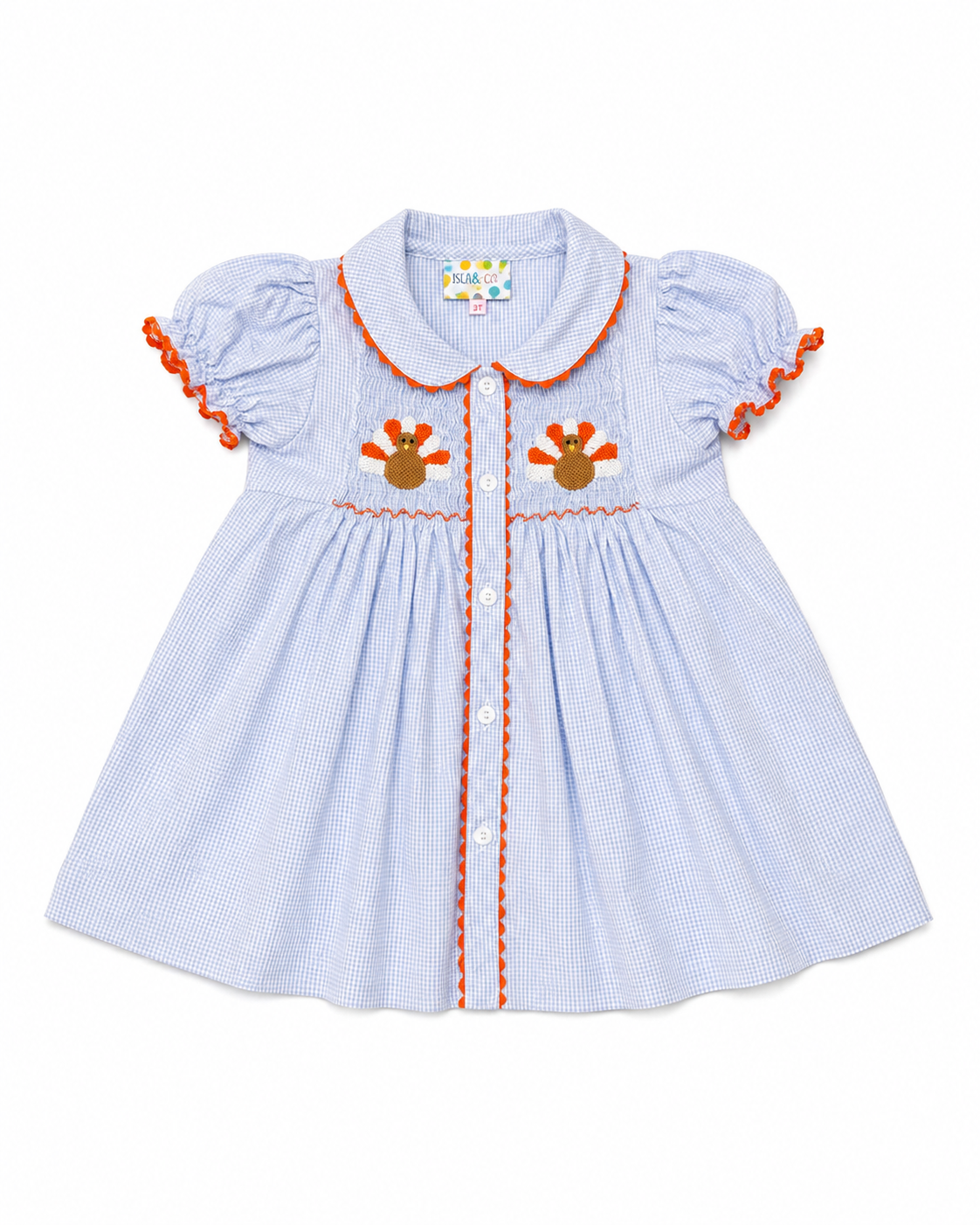 2T Sugar Dumplin Smocked Turkey Ric Rac Dress