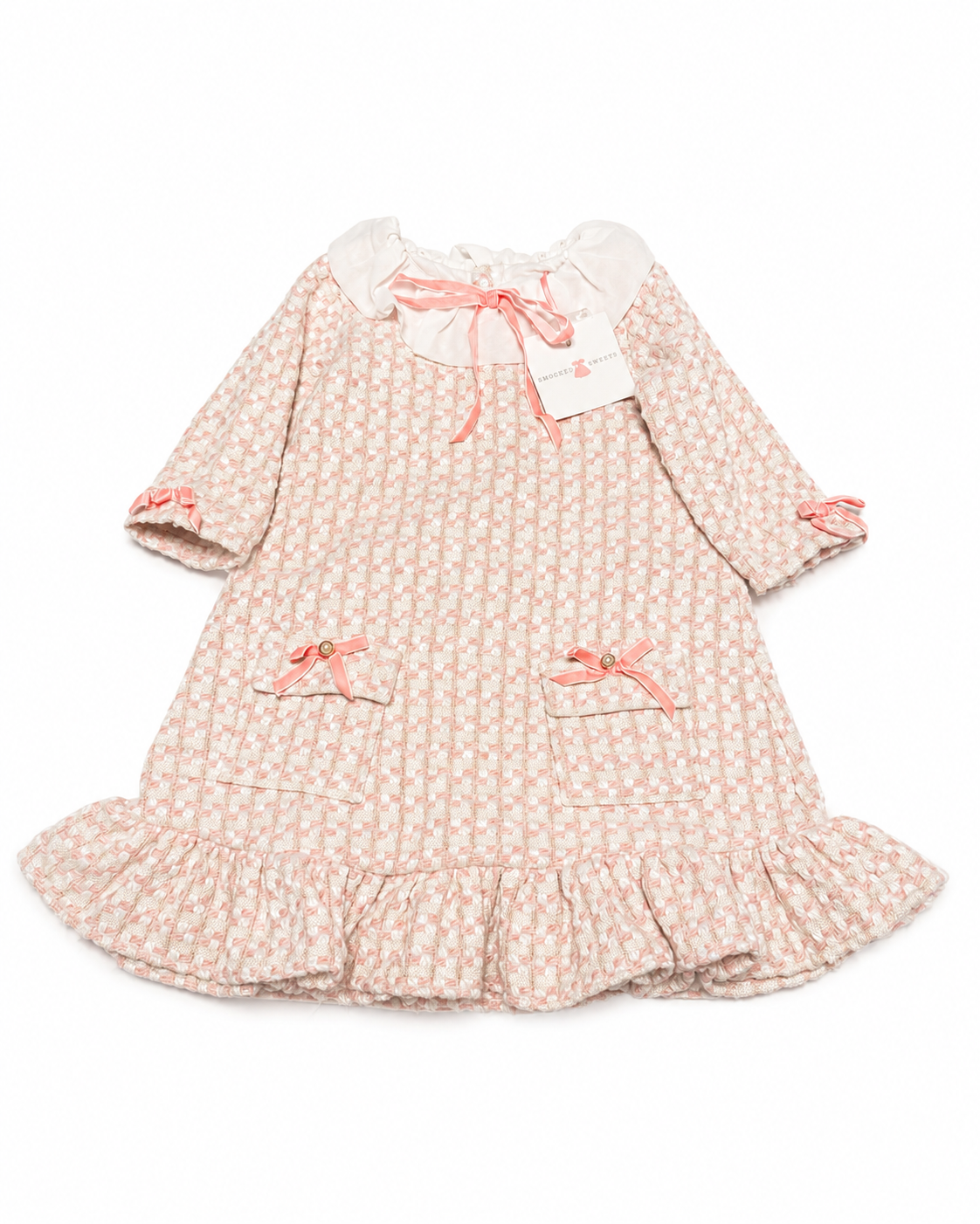 6/7 Smocked Sweets Pink Bow Tweed Dress