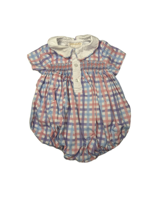 Baby romper with plaid pattern on a white background