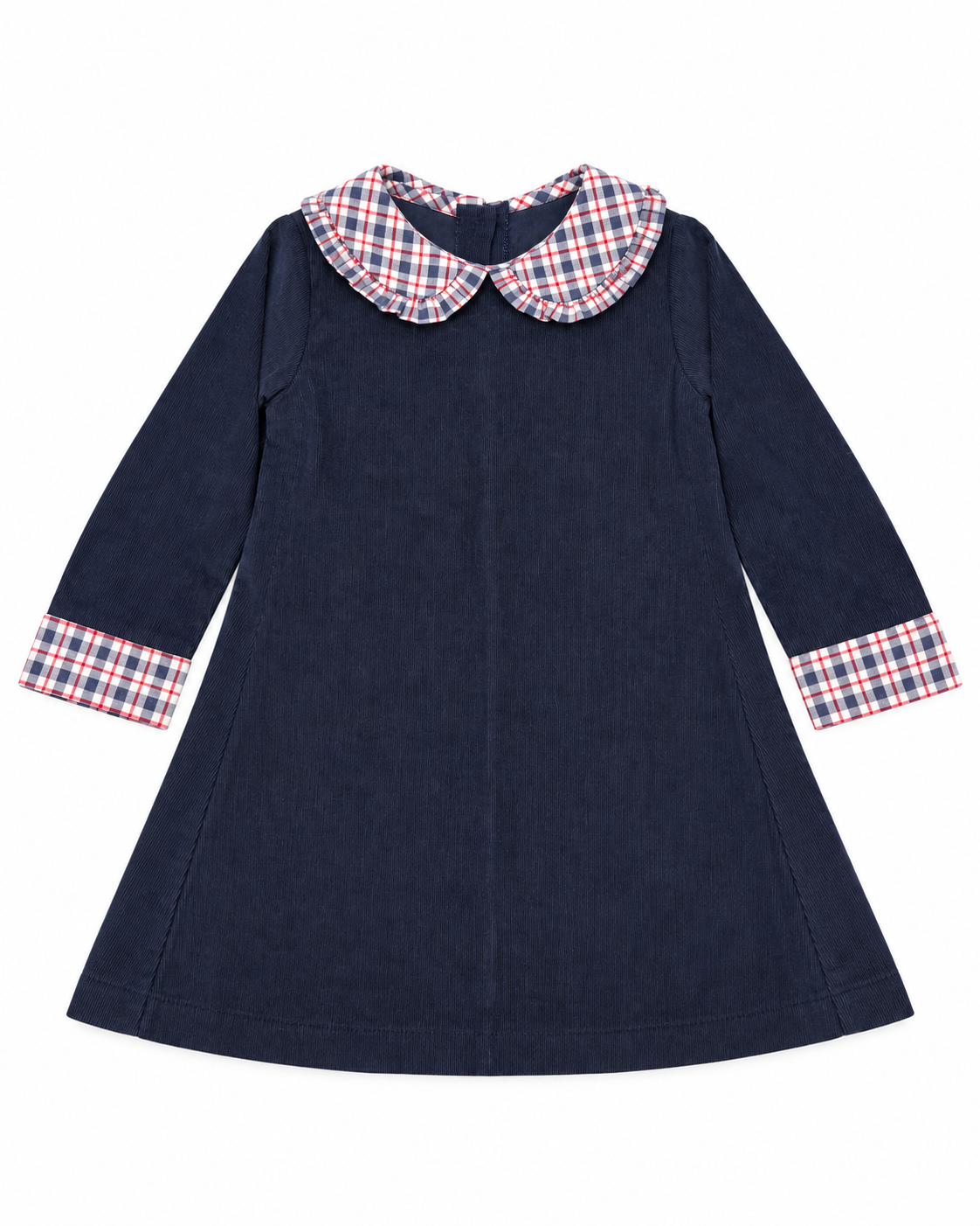 3T James & Lottie Navy Cord Ruffle Check LS Dress