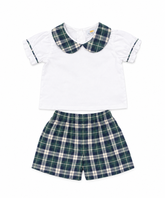 18M The Daily Smock Green & Navy Tartan Short Set